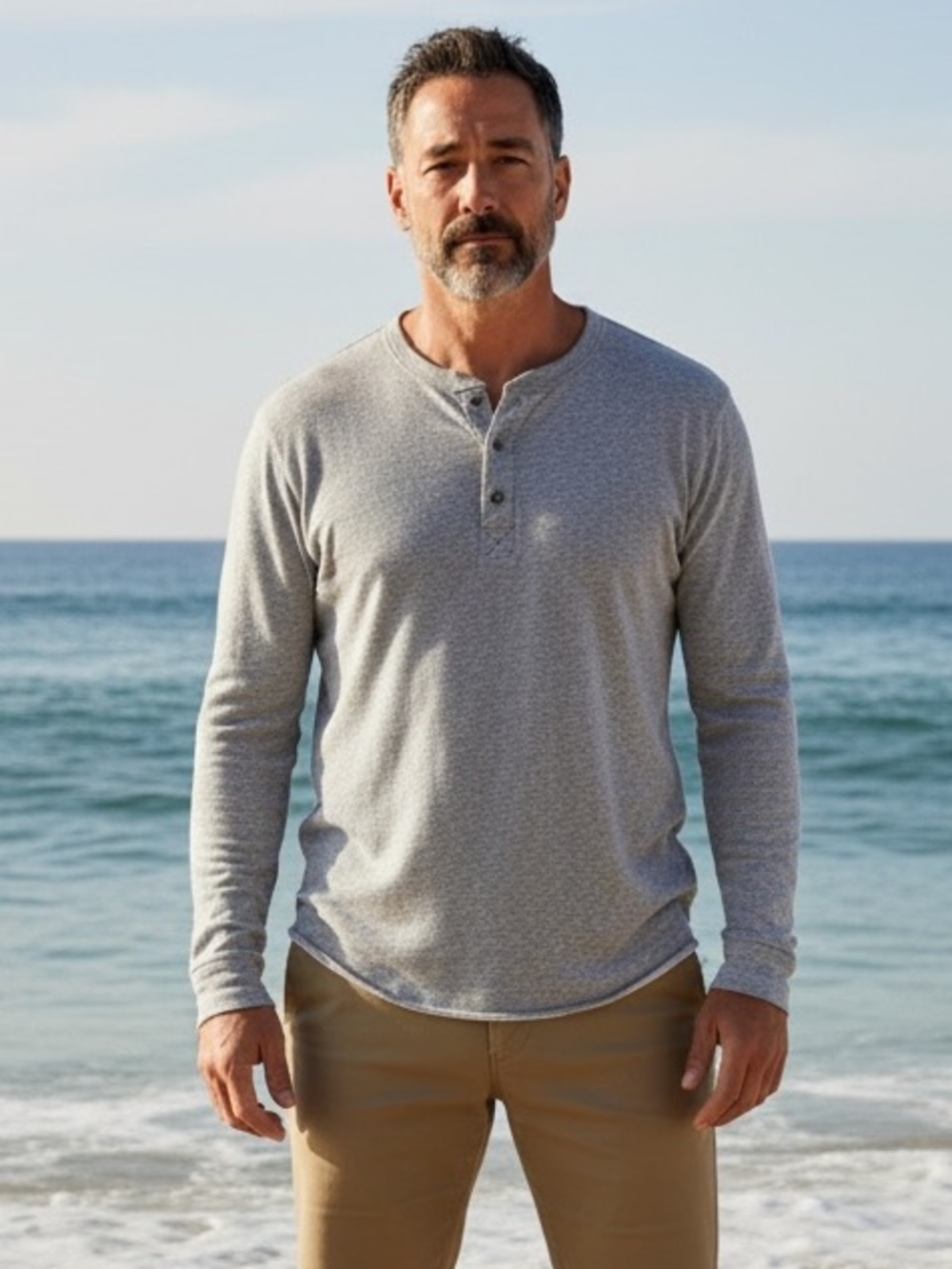 Marine Layer Mens M Gray Tri-Blend LS Henley Shirt USA Coastal Normcore Layering